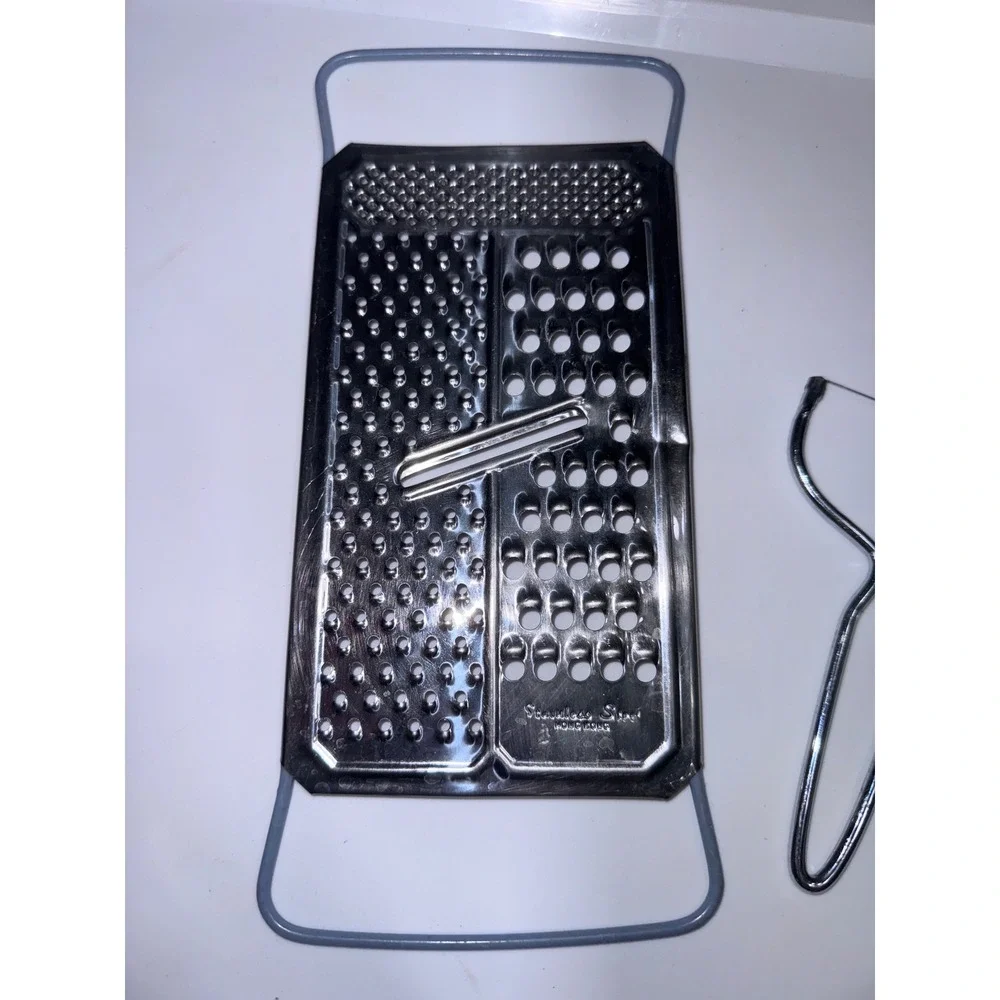 Vintage Stainless Steel Multi Grater Slicer and Wire Cheese Cutter Set 2pc